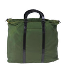 PRADA Hand Bag Nylon leather 2way Khaki Dark Brown Silver Auth 102248-2