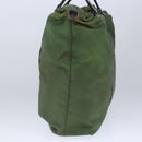 PRADA Hand Bag Nylon leather 2way Khaki Dark Brown Silver Auth 102248-4