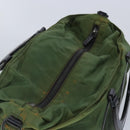 PRADA Hand Bag Nylon leather 2way Khaki Dark Brown Silver Auth 102248-6