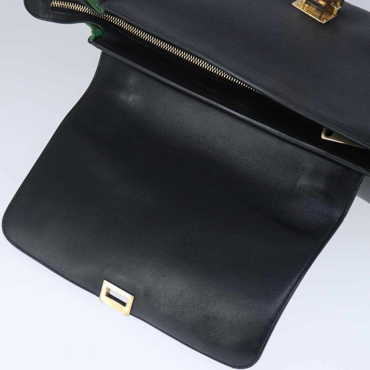 CELINE Trapeze Hand Bag Suede Leather 2way Green Navy Auth 102264