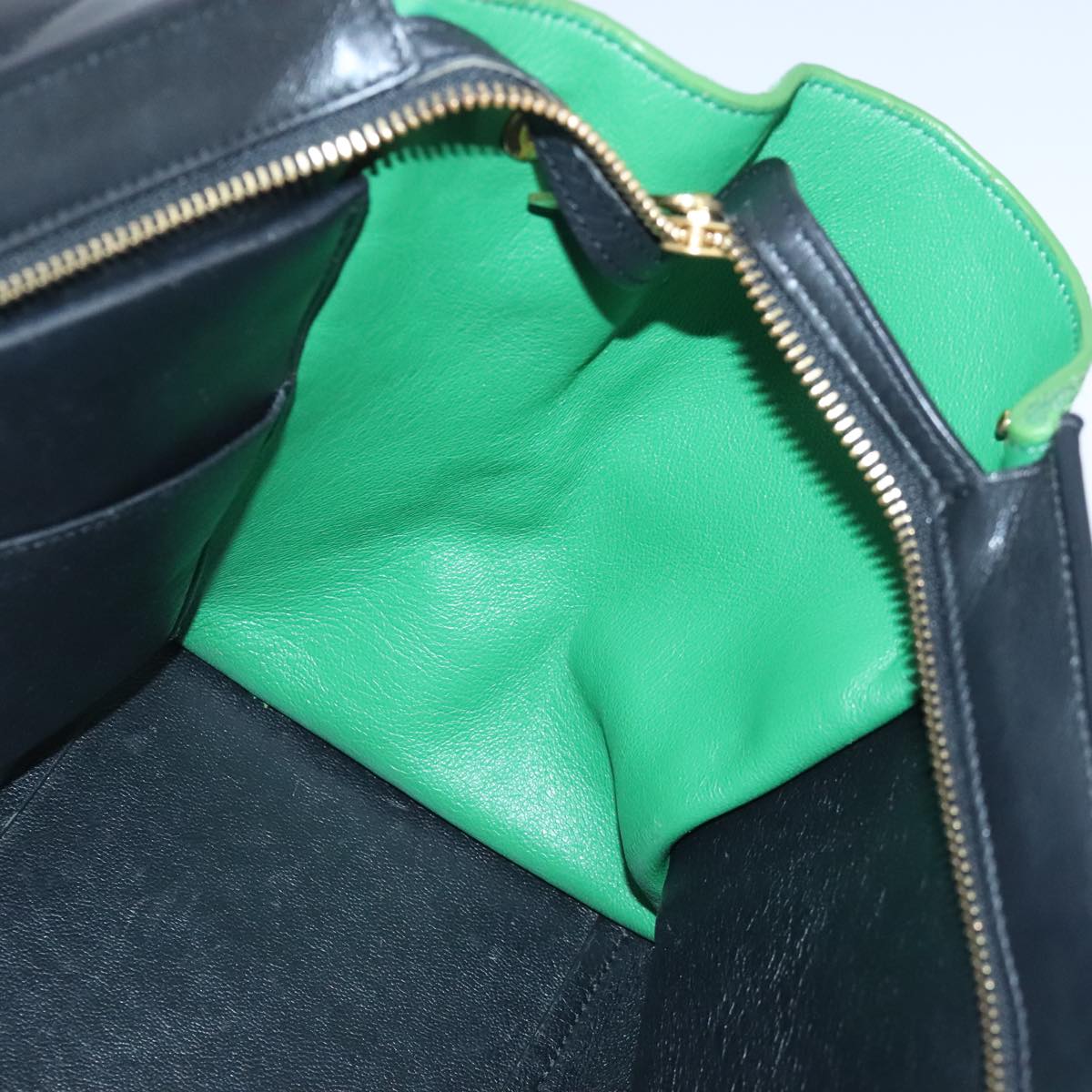 CELINE Trapeze Hand Bag Suede Leather 2way Green Navy Auth 102264