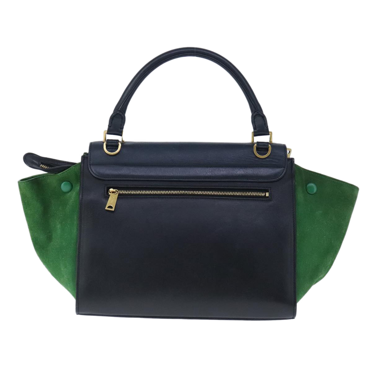 CELINE Trapeze Hand Bag Suede Leather 2way Green Navy Auth 102264