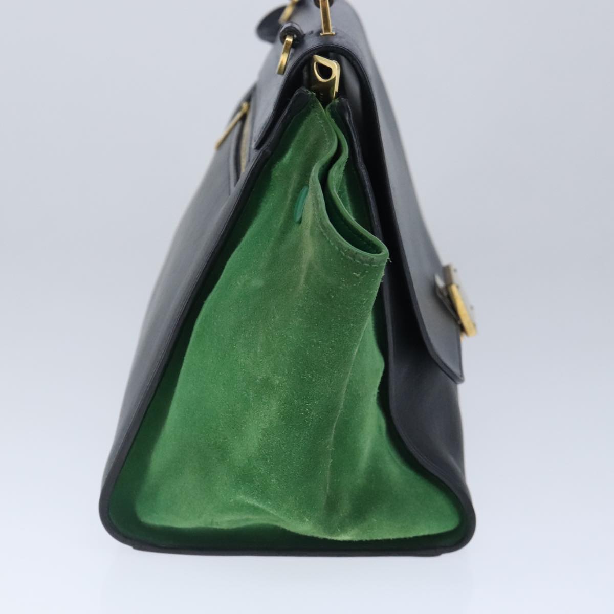 CELINE Trapeze Hand Bag Suede Leather 2way Green Navy Auth 102264