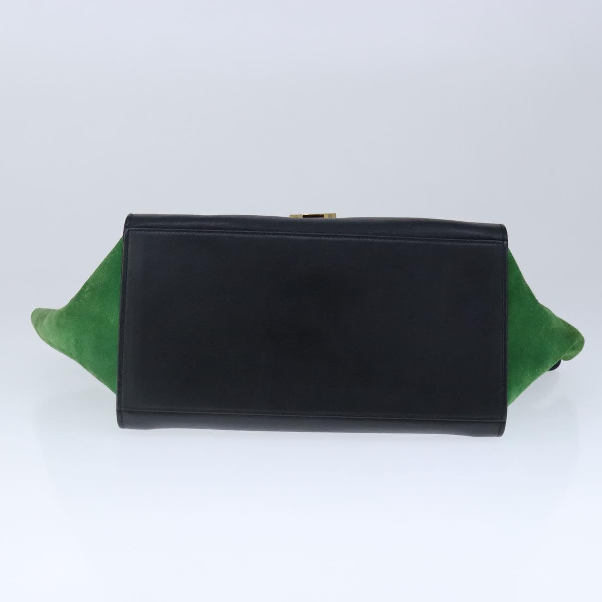 CELINE Trapeze Hand Bag Suede Leather 2way Green Navy Auth 102264