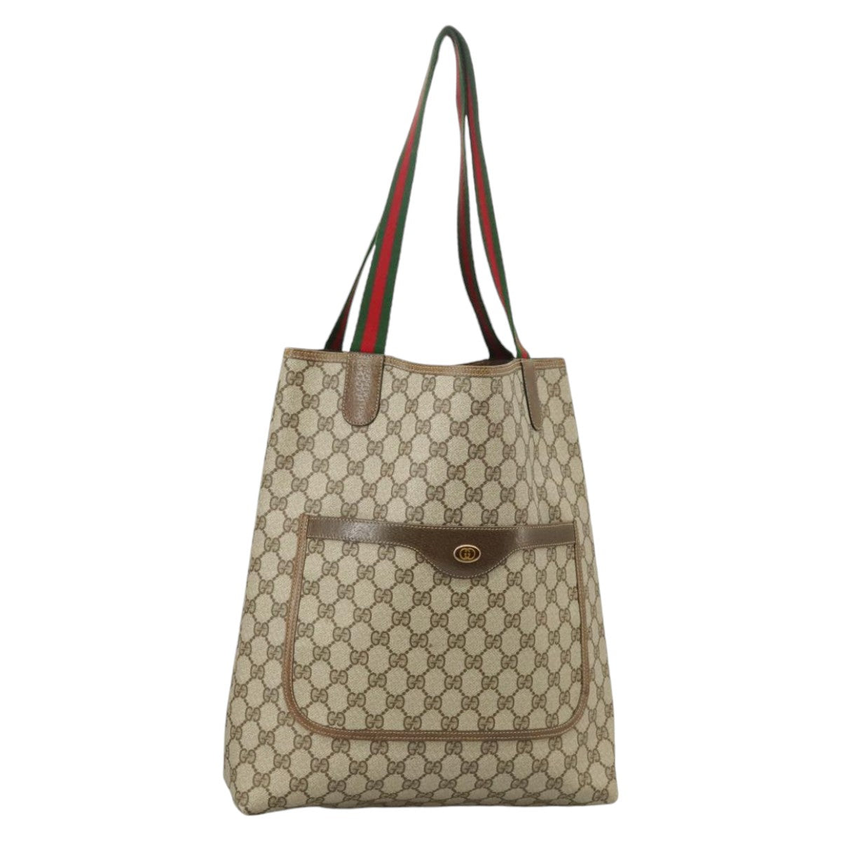 GUCCI GG Supreme Web Sherry Line Tote Bag PVC Beige Red 39 02 003 Auth 102265