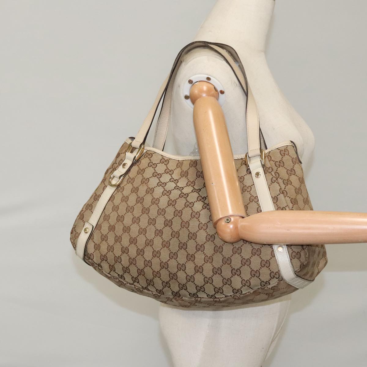 GUCCI GG Canvas Abbey Tote Bag Beige Gold 130736 Auth 102266