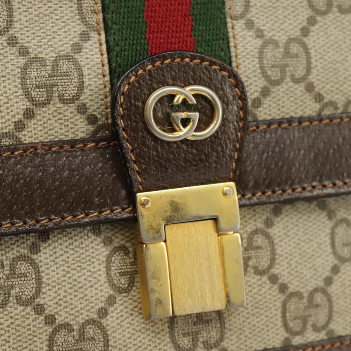 GUCCI GG Supreme Web Sherry Line Shoulder Bag PVC Beige Red Green Auth 102274