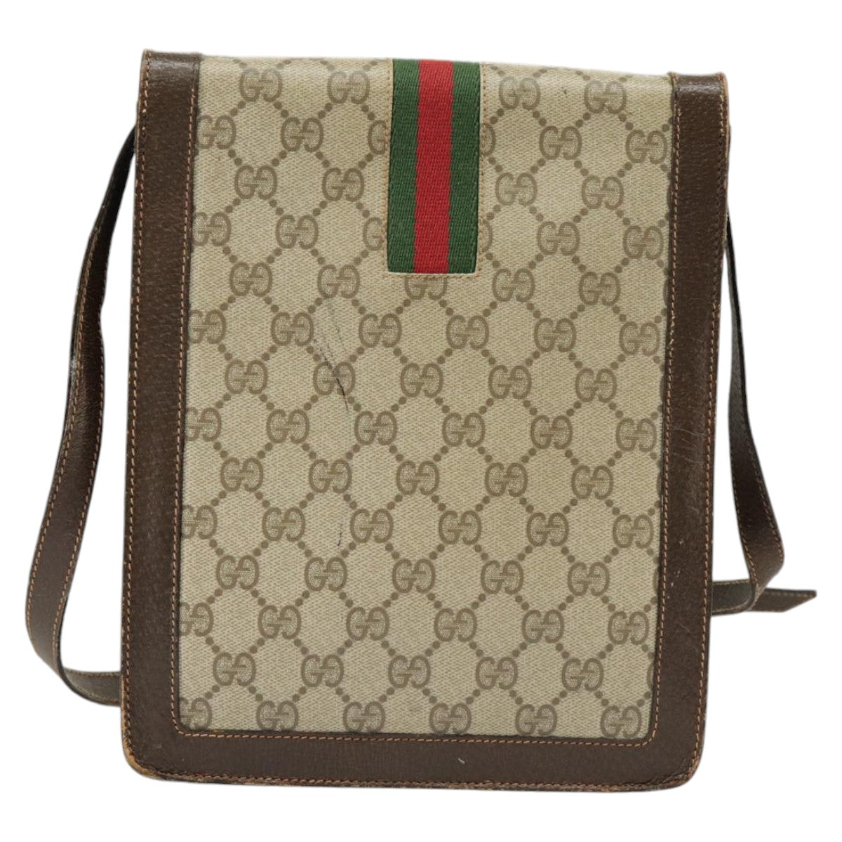 GUCCI GG Supreme Web Sherry Line Shoulder Bag PVC Beige Red Green Auth 102274