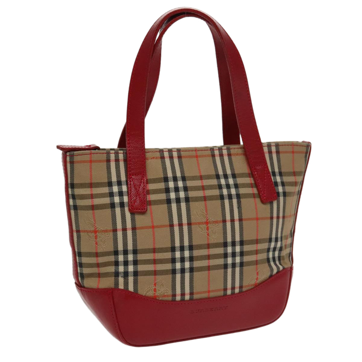 BURBERRY Nova Check Hand Bag Canvas Leather Beige Red Auth 102276