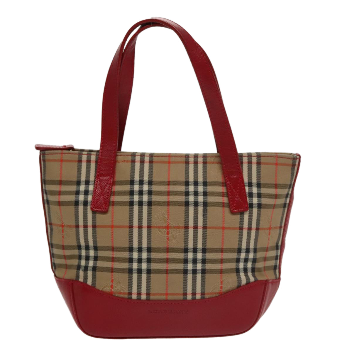 BURBERRY Nova Check Hand Bag Canvas Leather Beige Red Auth 102276 - 0