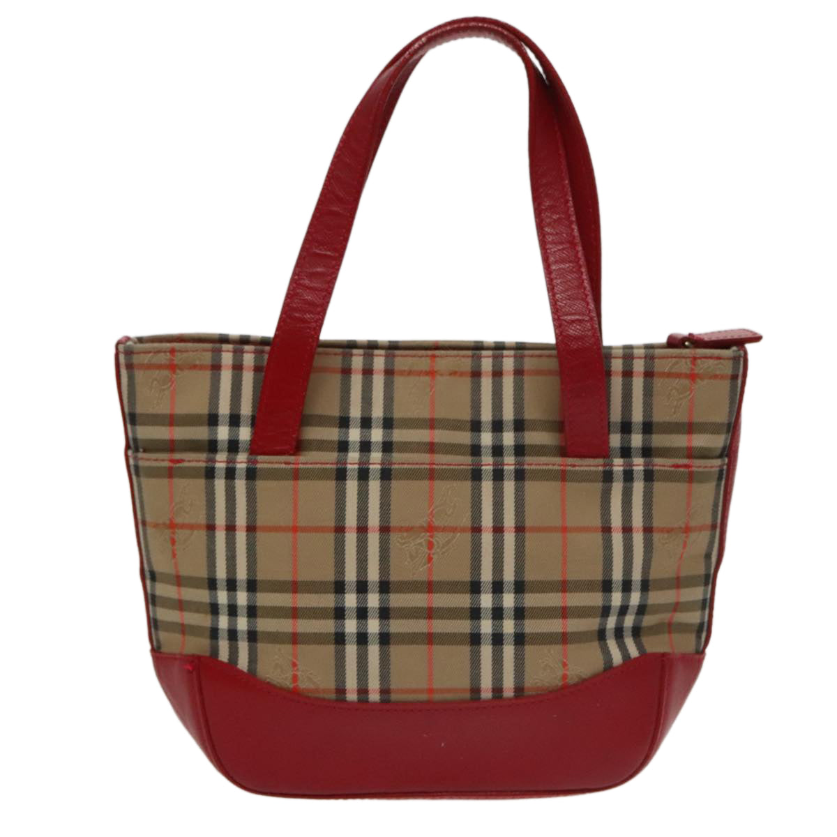 BURBERRY Nova Check Hand Bag Canvas Leather Beige Red Auth 102276