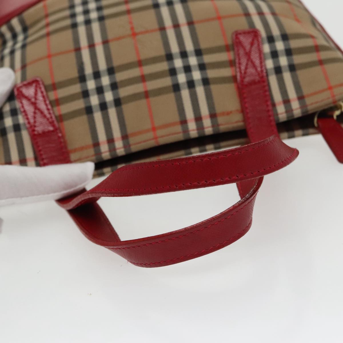 BURBERRY Nova Check Hand Bag Canvas Leather Beige Red Auth 102276