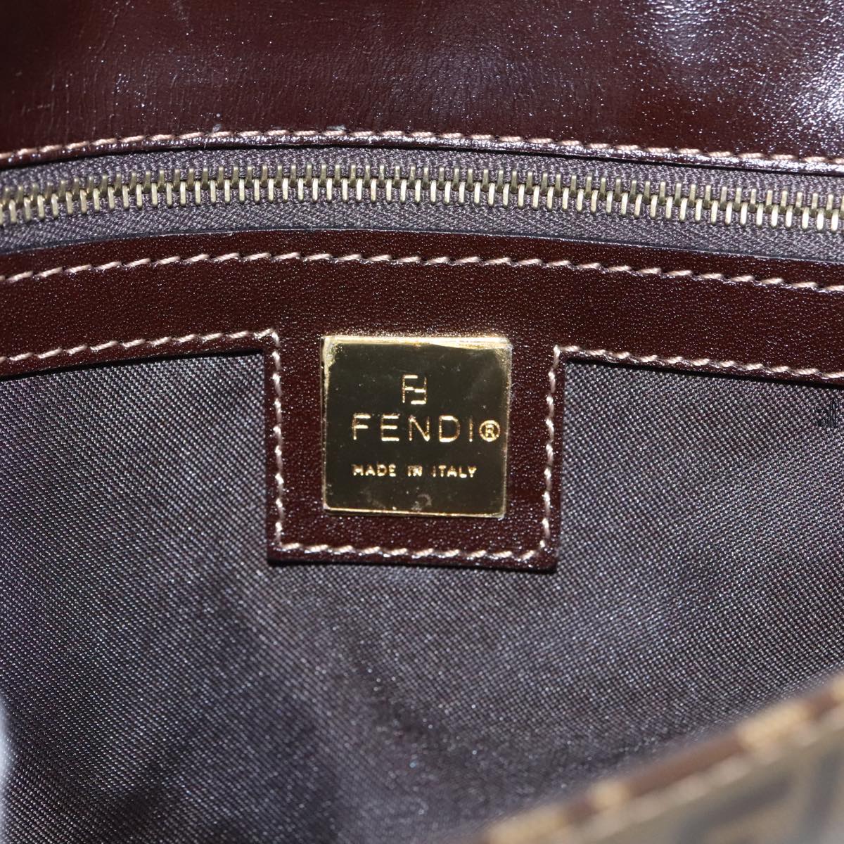 FENDI Zucchino Canvas Shoulder Bag Enamel Brown Gold Auth 102279