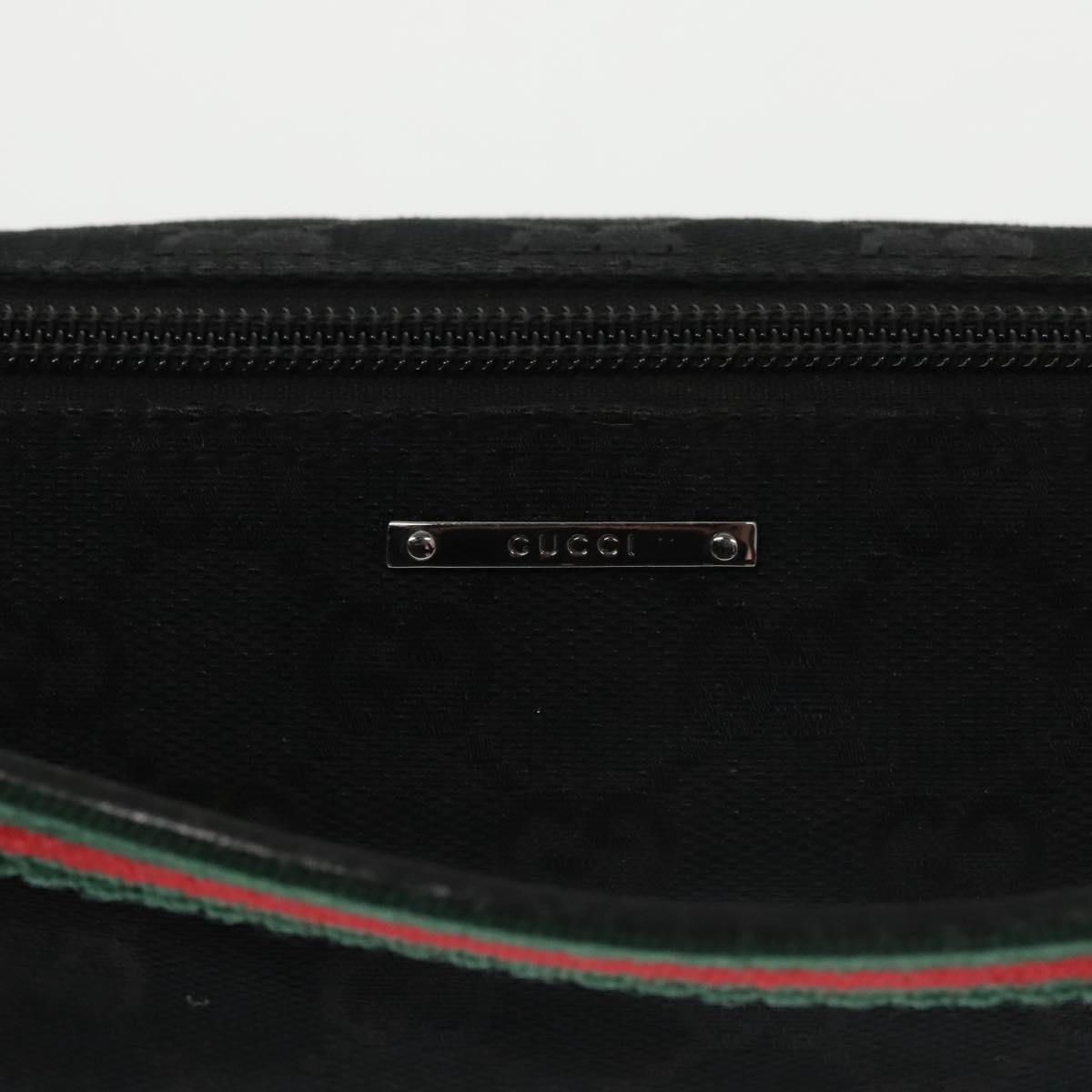 GUCCI GG Canvas Web Sherry Line Pouch Black Gold Red 141809 Auth 102283