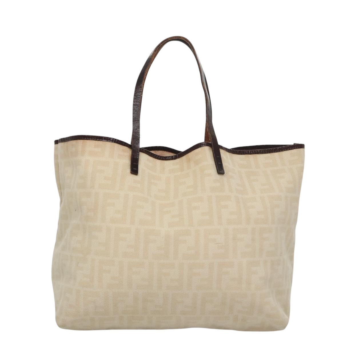 FENDI Zucca Canvas Tote Bag Beige Auth 102286