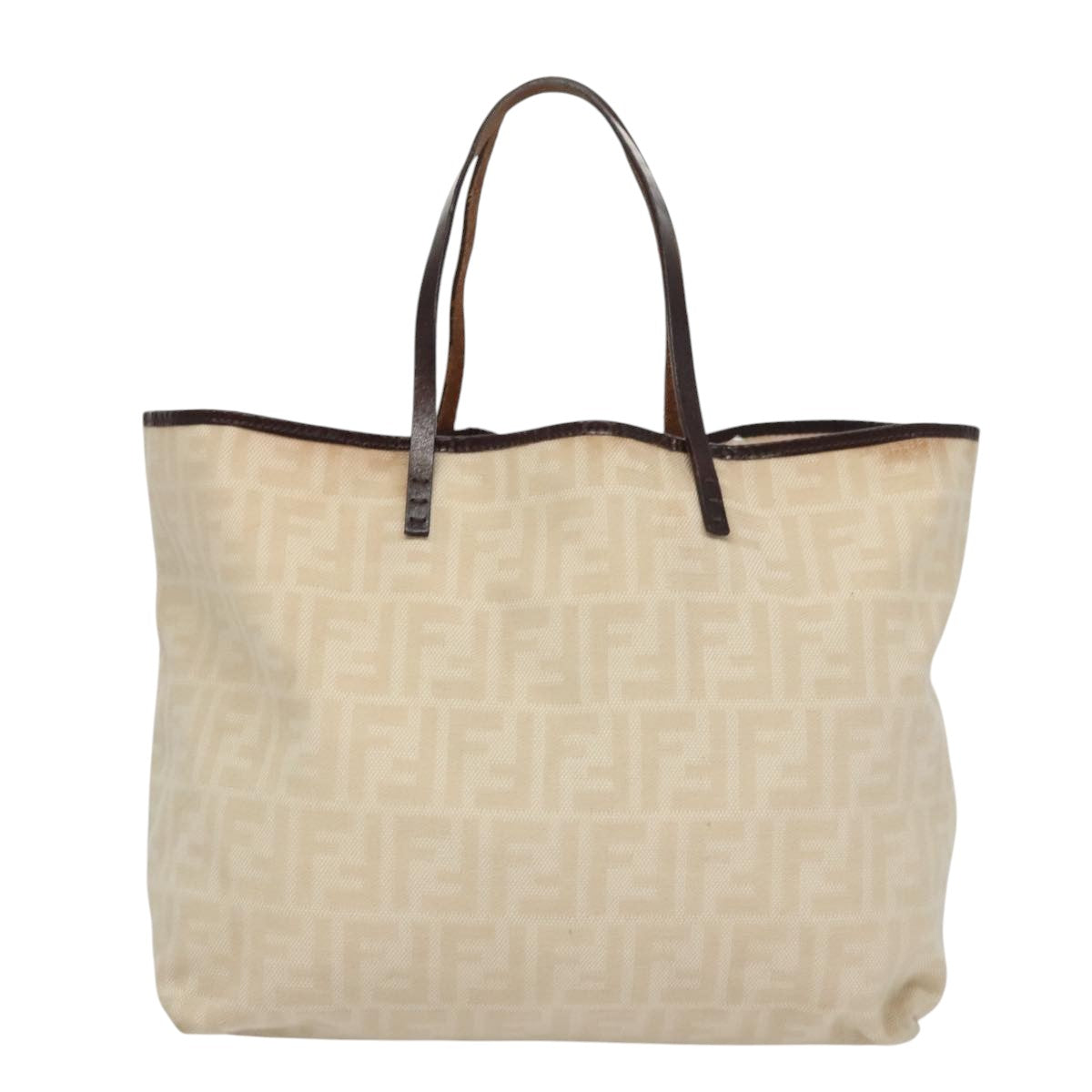 FENDI Zucca Canvas Tote Bag Beige Auth 102286