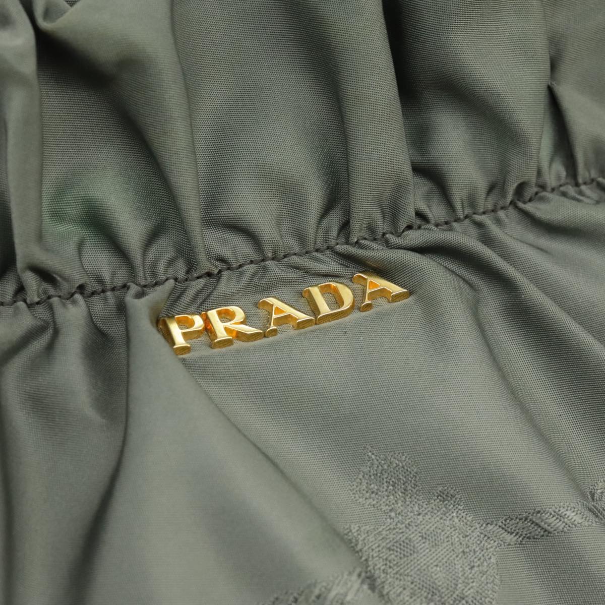 PRADA Hand Bag Nylon 2way Khaki Gold Auth 102289