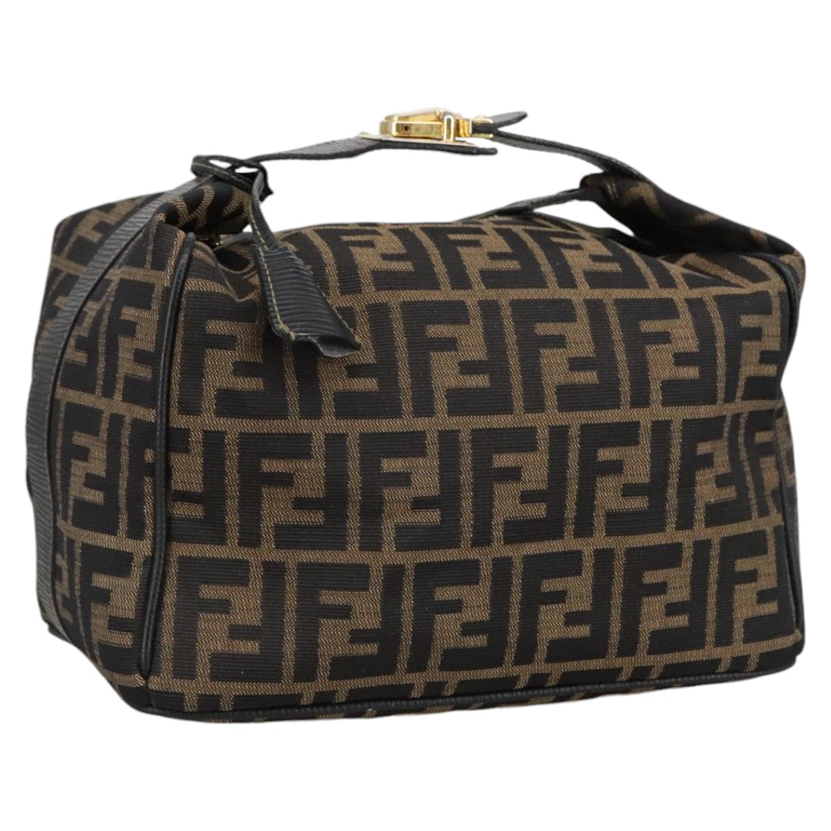 FENDI Zucca Canvas Vanity Pouch Brown Black gold Auth 102333