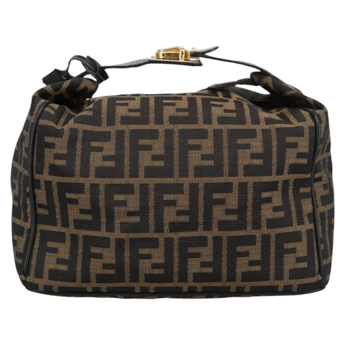 FENDI Zucca Canvas Vanity Pouch Brown Black gold Auth 102333 - 0