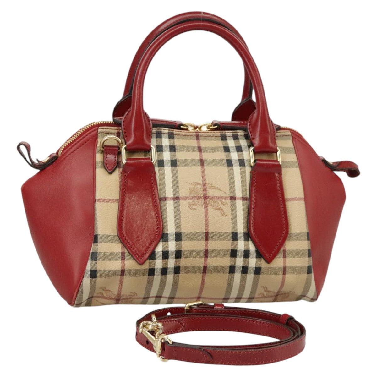 BURBERRY Nova Check Hand Bag PVC Leather 2way Beige Red Auth 102341