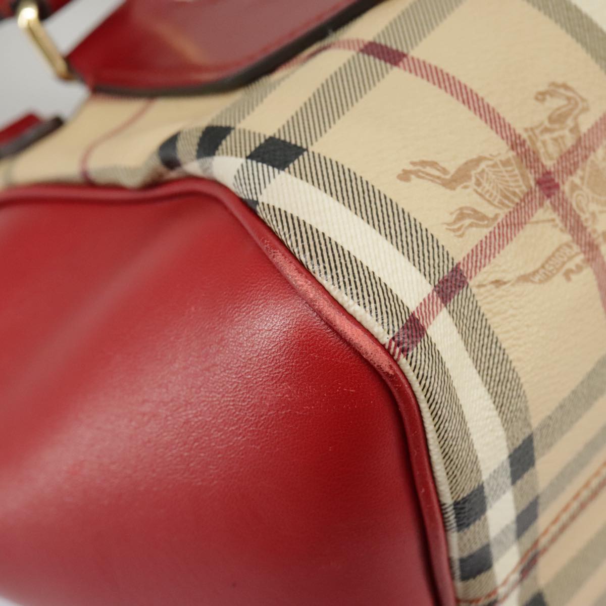 BURBERRY Nova Check Hand Bag PVC Leather 2way Beige Red Auth 102341