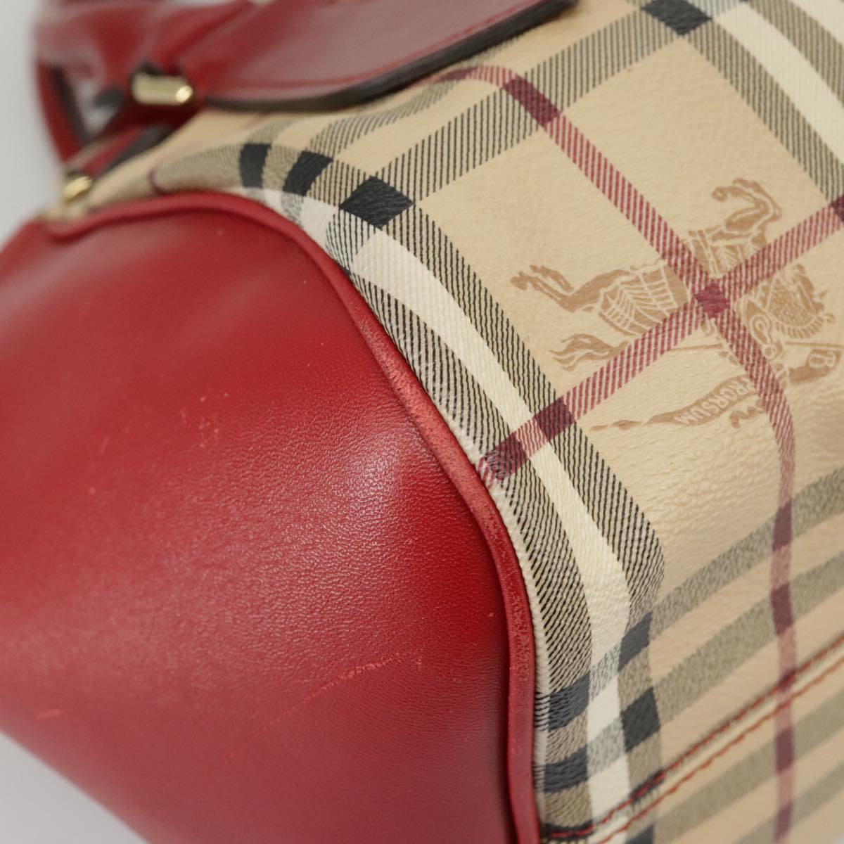 BURBERRY Nova Check Hand Bag PVC Leather 2way Beige Red Auth 102341