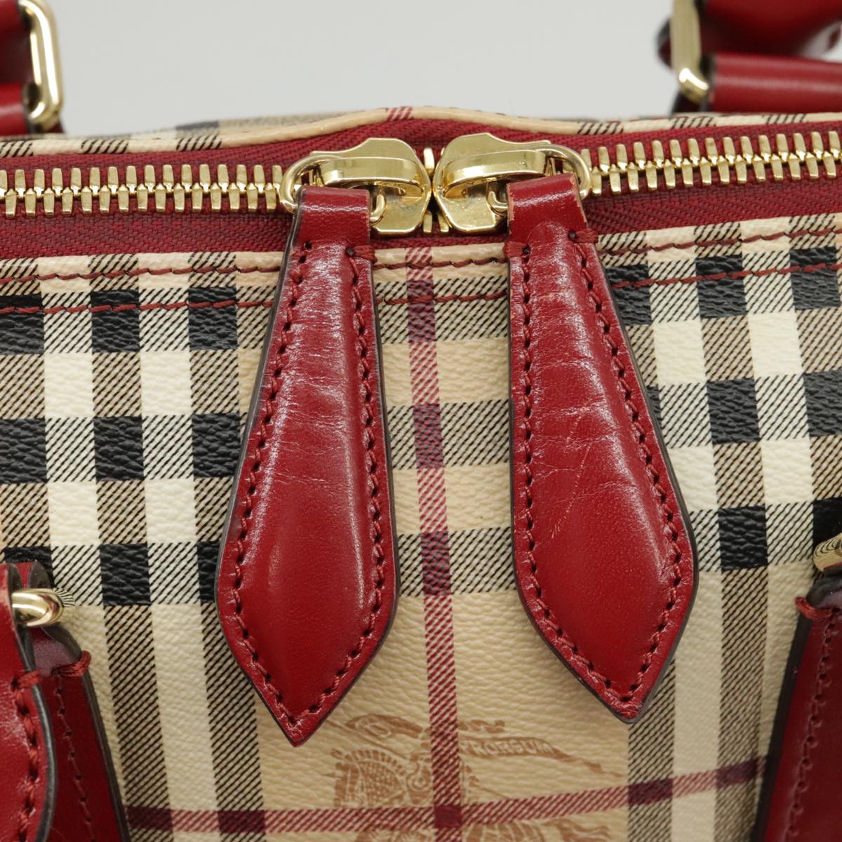 BURBERRY Nova Check Hand Bag PVC Leather 2way Beige Red Auth 102341