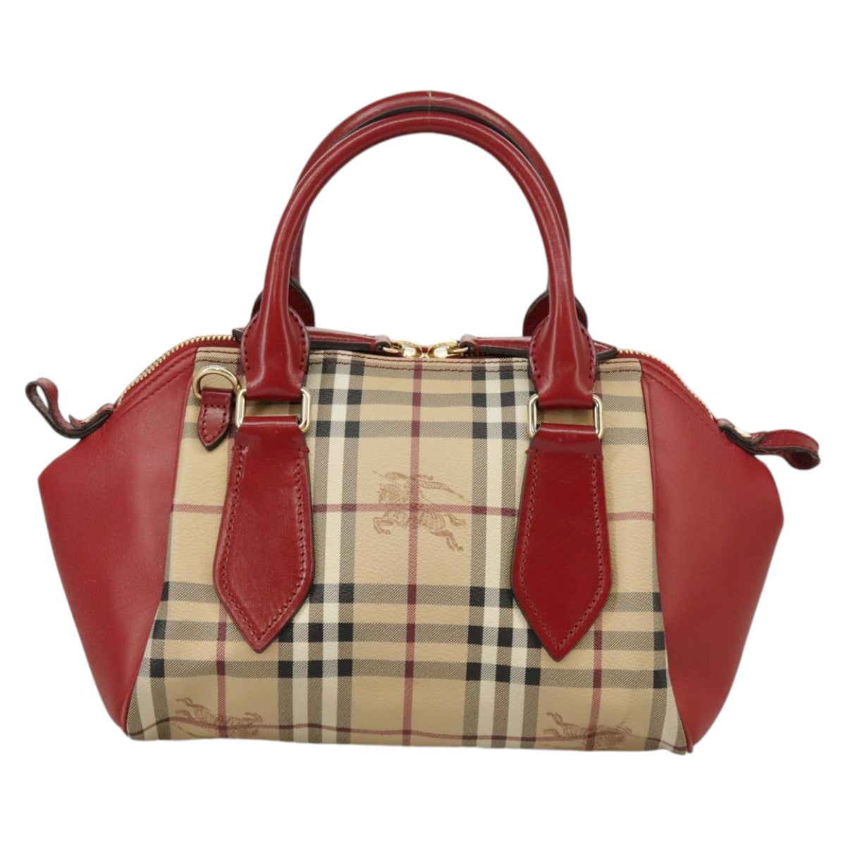 BURBERRY Nova Check Hand Bag PVC Leather 2way Beige Red Auth 102341 - 0