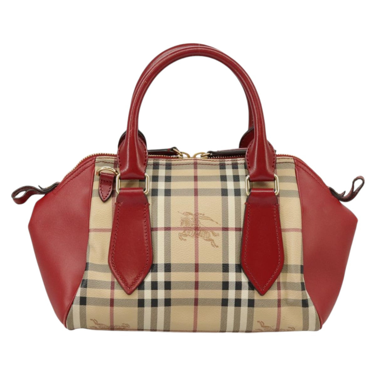 BURBERRY Nova Check Hand Bag PVC Leather 2way Beige Red Auth 102341