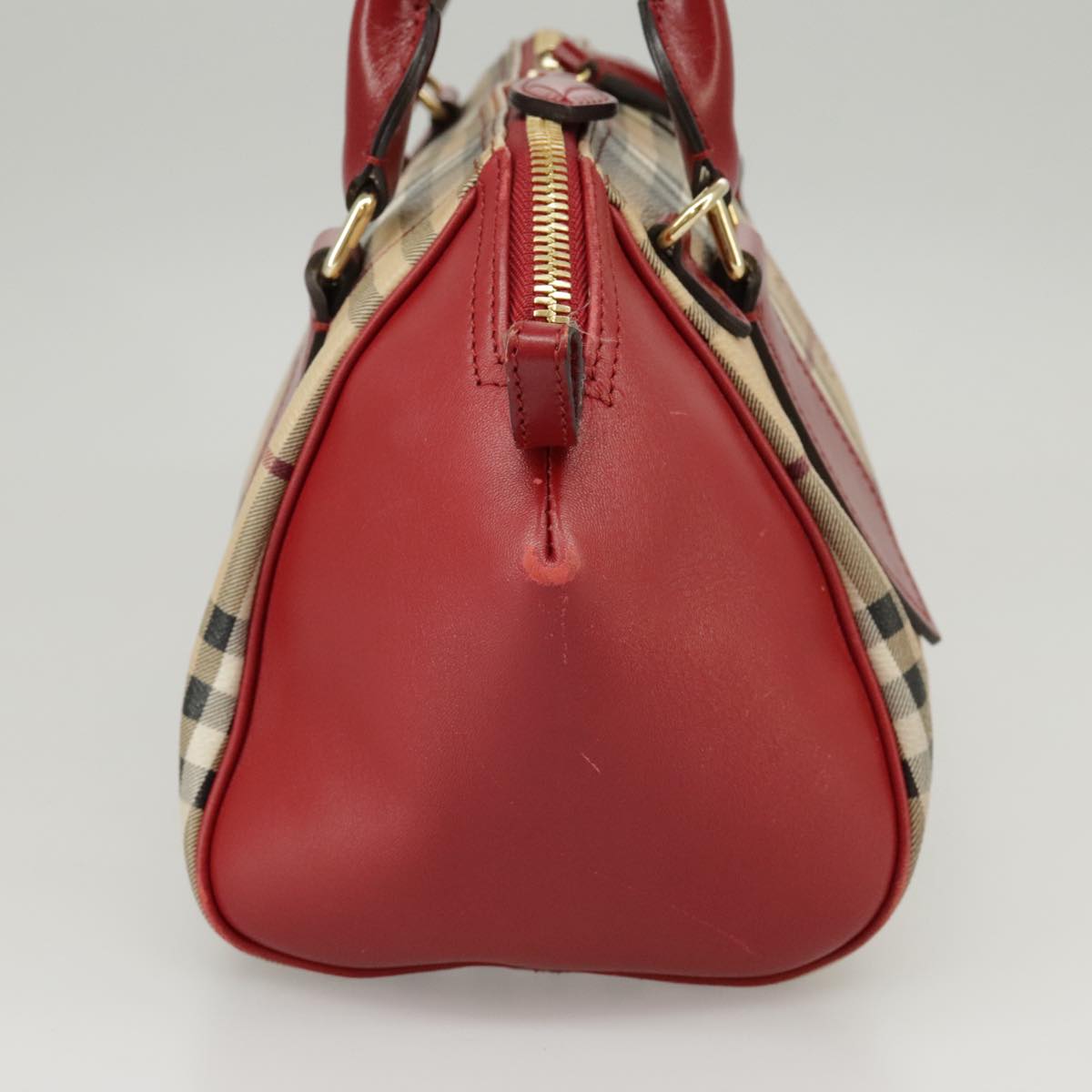 BURBERRY Nova Check Hand Bag PVC Leather 2way Beige Red Auth 102341