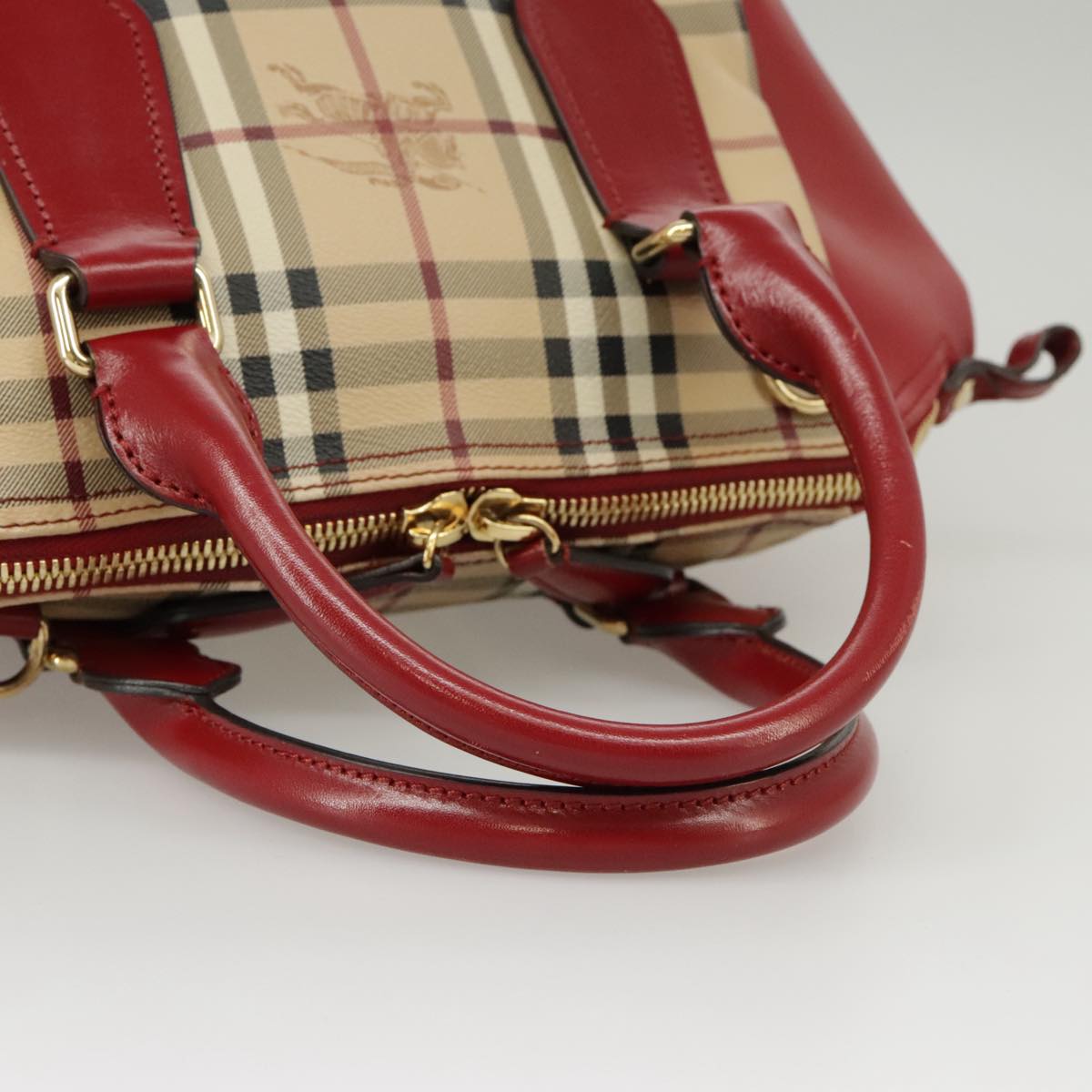 BURBERRY Nova Check Hand Bag PVC Leather 2way Beige Red Auth 102341