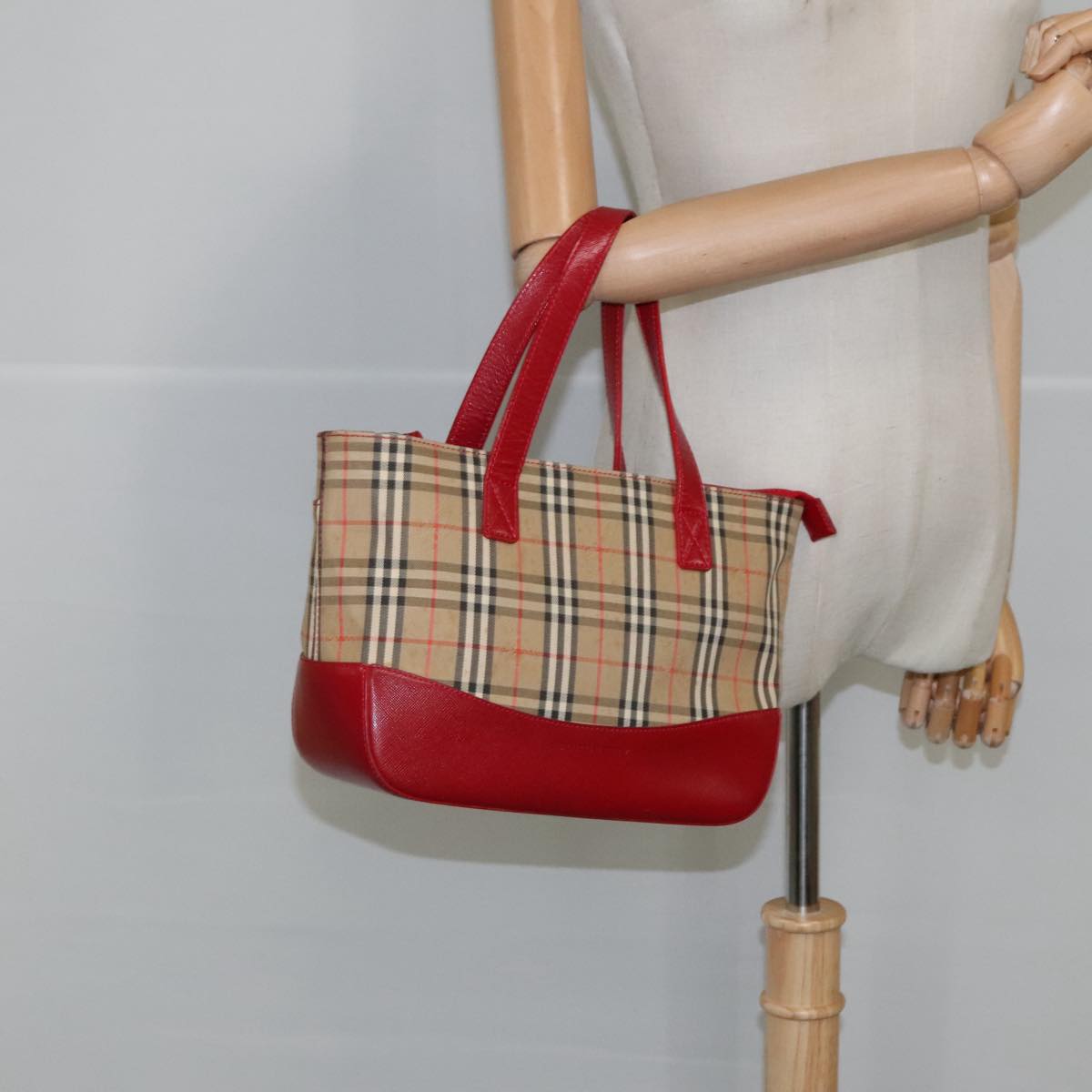 BURBERRY Nova Check Hand Bag Canvas Beige Auth 102342