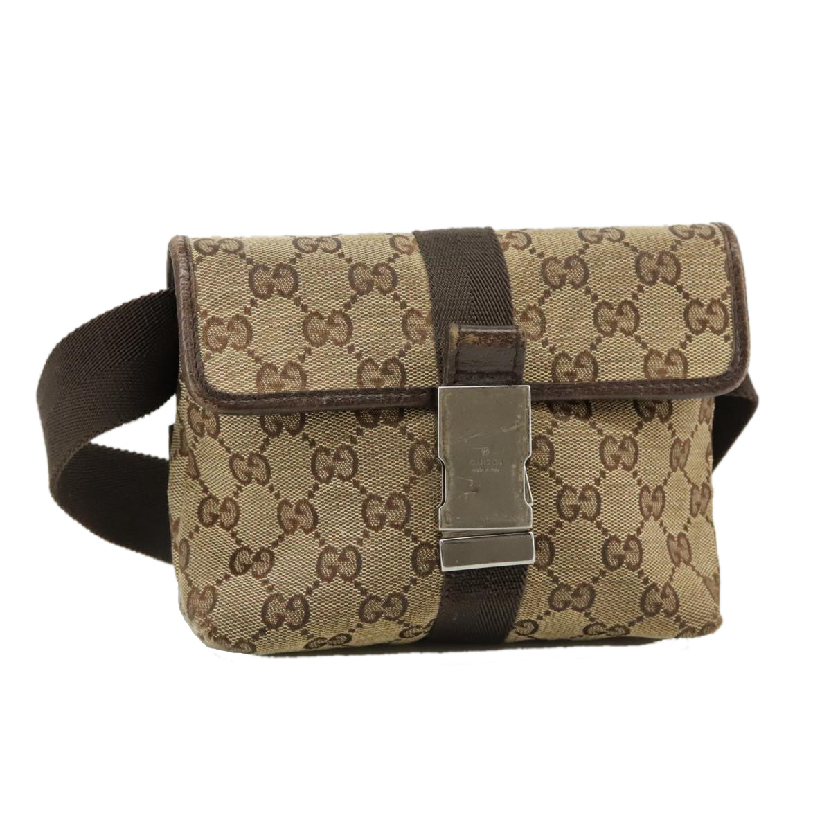 GUCCI GG Canvas Waist bag Beige Auth 102344