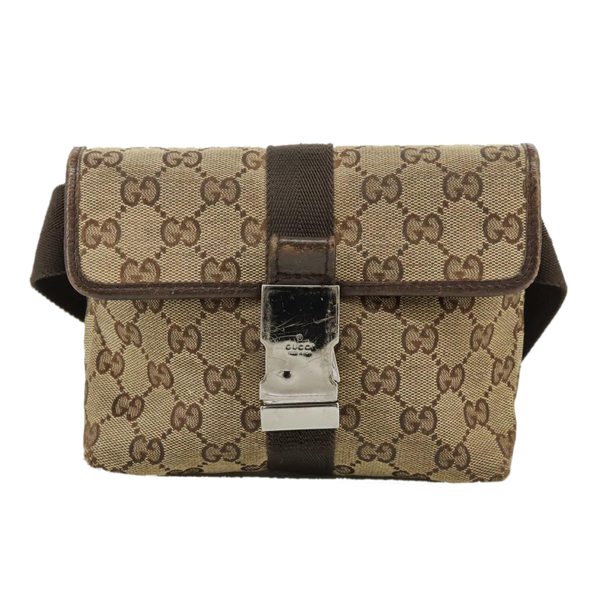 GUCCI GG Canvas Waist bag Beige Auth 102344