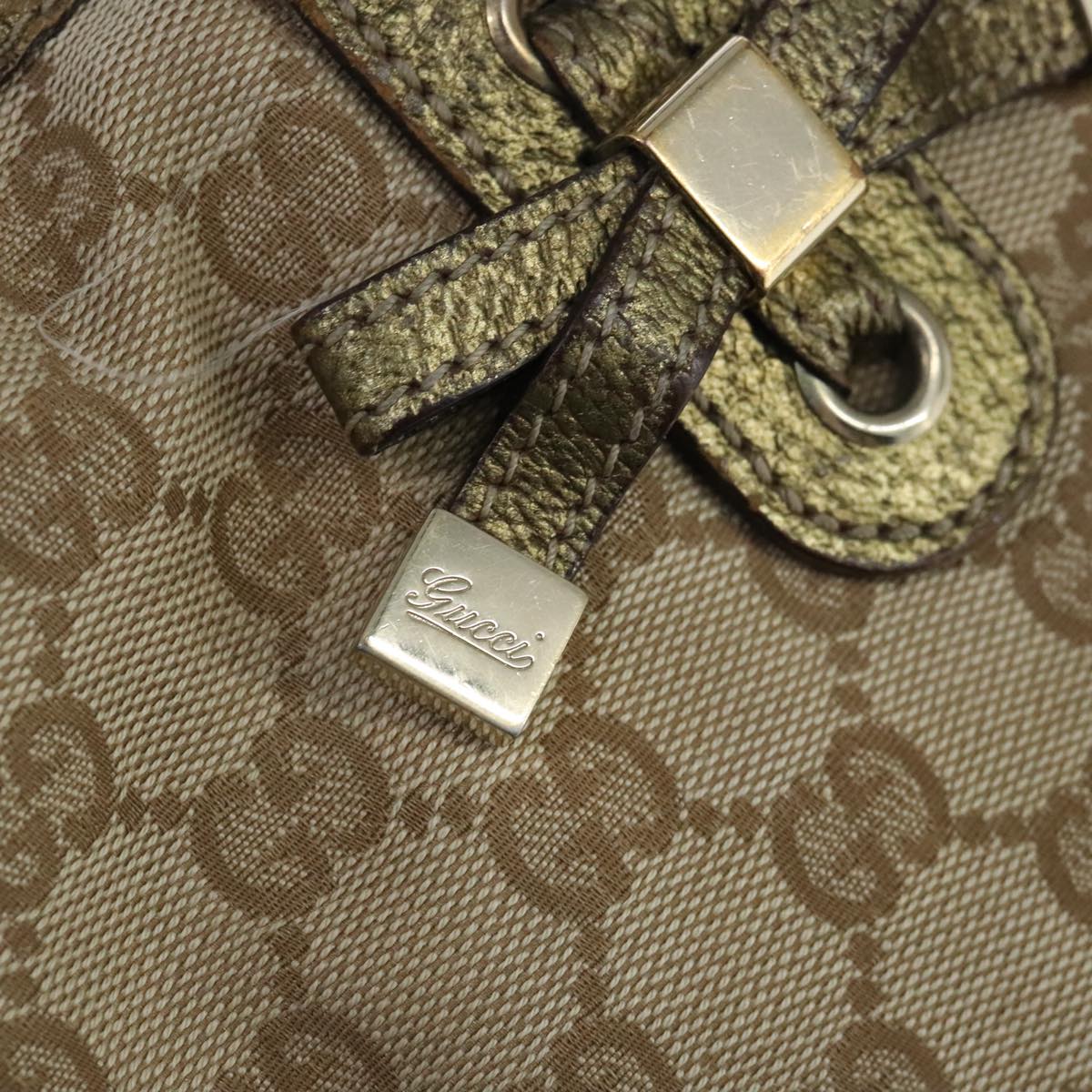 GUCCI GG Canvas Tote Bag Beige Gold Auth 102347