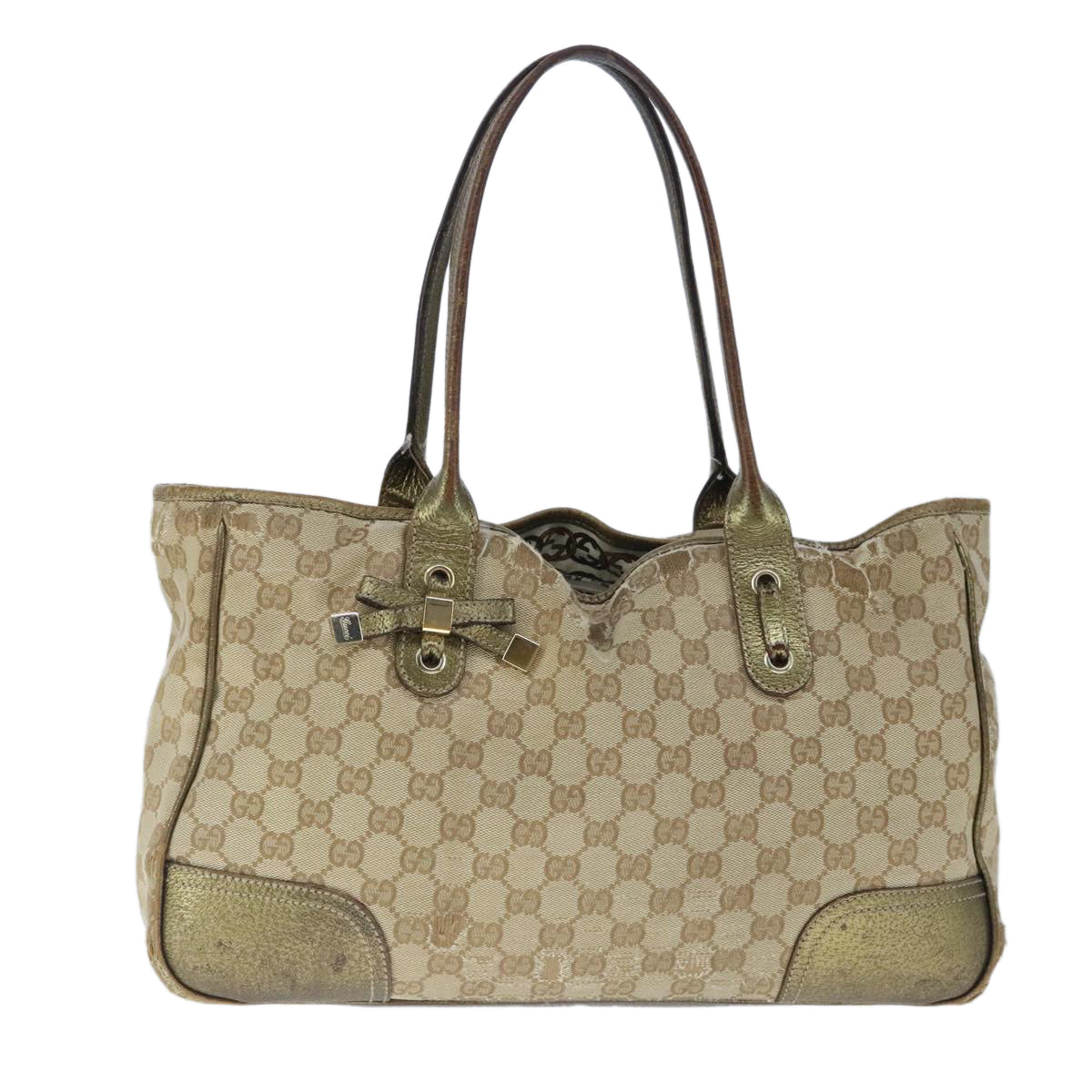 GUCCI GG Canvas Tote Bag Beige Gold Auth 102347 - 0