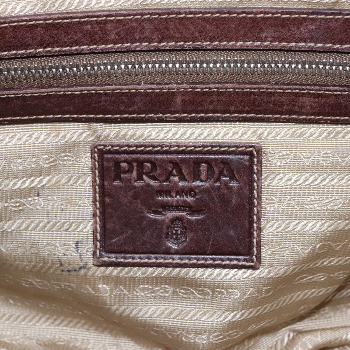 PRADA Shoulder Bag Canvas Beige Auth 102352