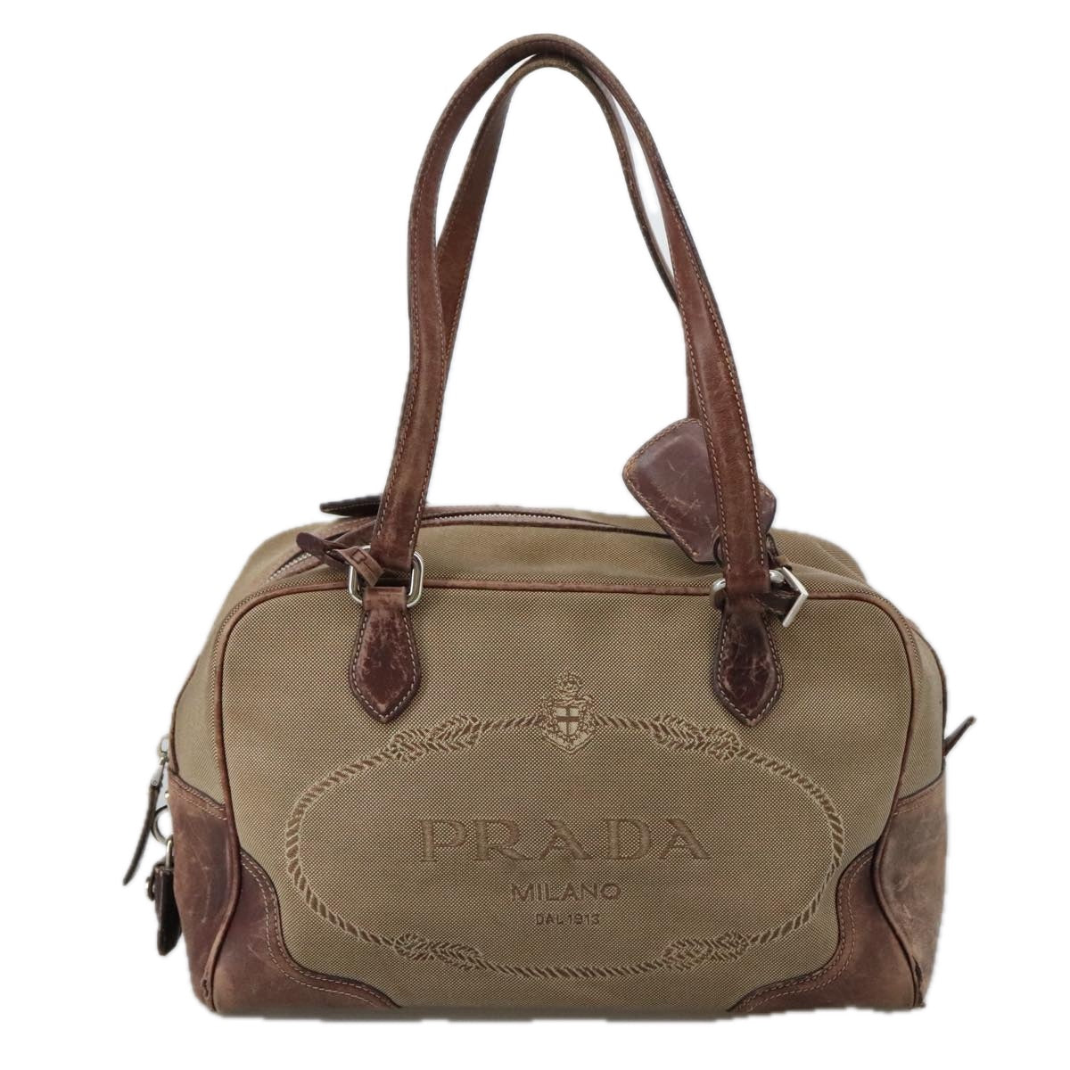 PRADA Shoulder Bag Canvas Beige Auth 102352