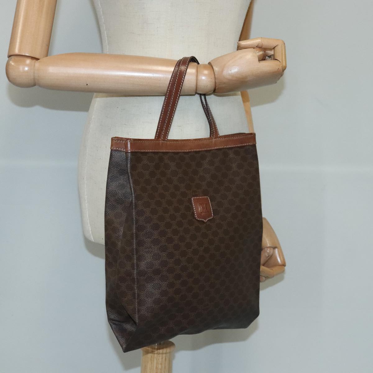 CELINE Macadam Canvas Hand Bag PVC Leather Brown Auth 102356