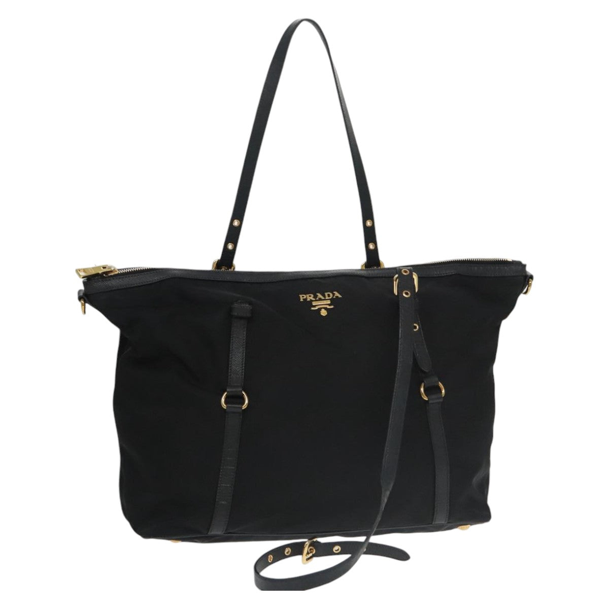 PRADA Tote Bag Nylon Black Auth 102358