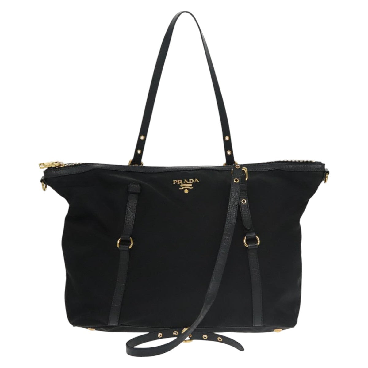 PRADA Tote Bag Nylon Black Auth 102358 - 0