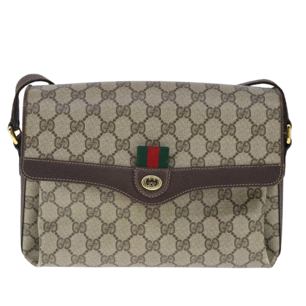 GUCCI GG Supreme Web Sherry Line Shoulder Bag PVC Beige 904 02 084 Auth 102363