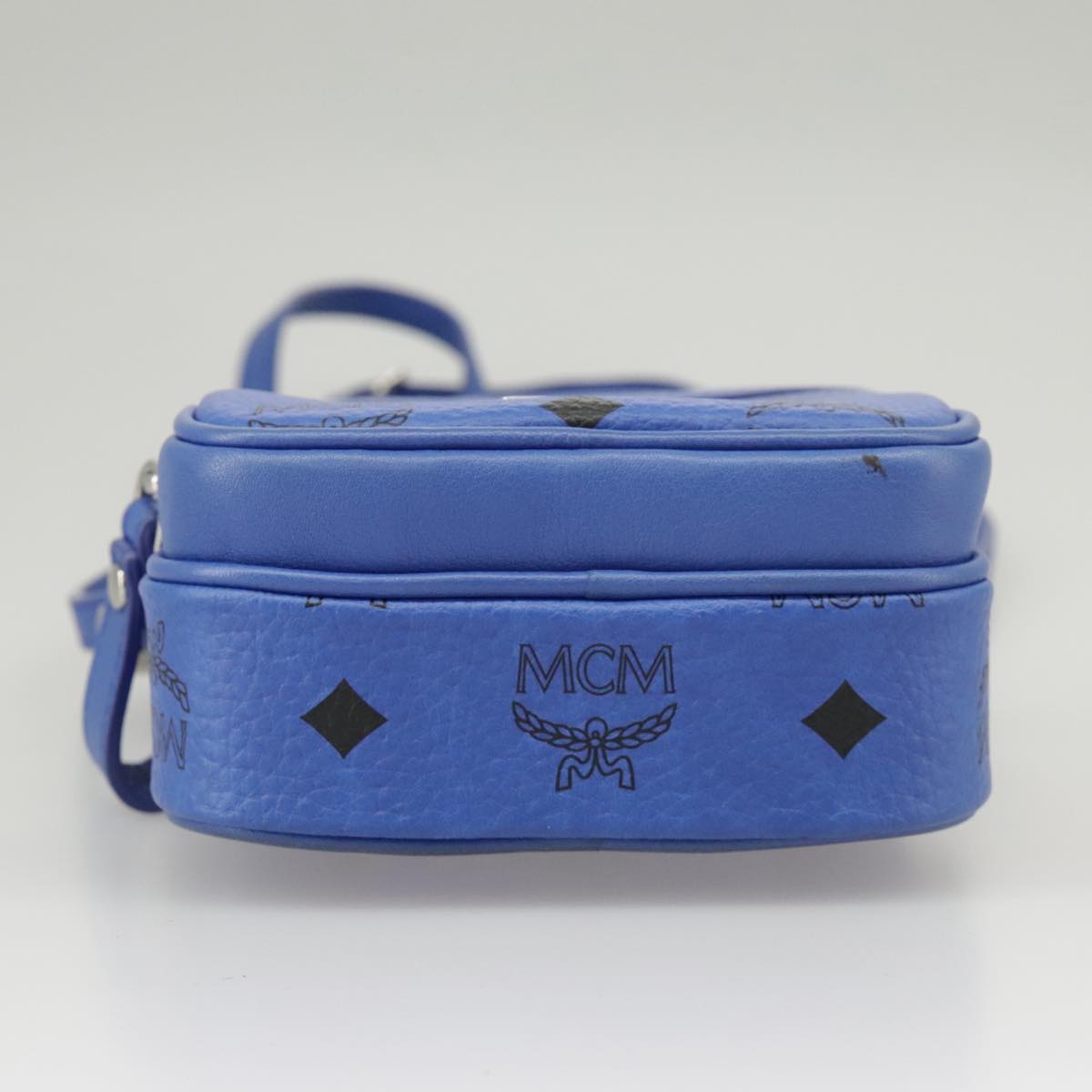 MCM Vicetos Logogram Shoulder Bag PVC Leather Blue Silver Auth 102368