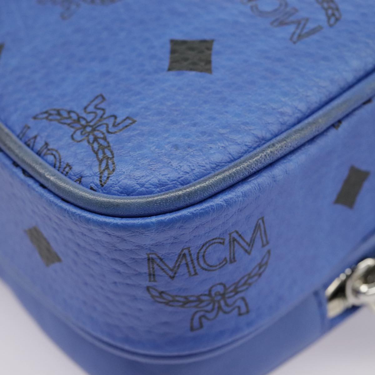 MCM Vicetos Logogram Shoulder Bag PVC Leather Blue Silver Auth 102368