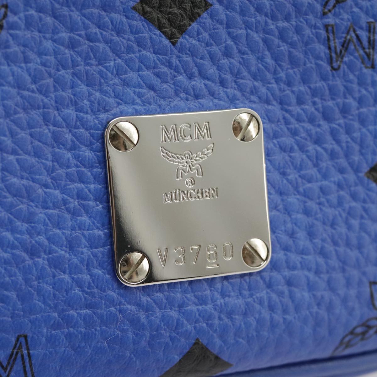 MCM Vicetos Logogram Shoulder Bag PVC Leather Blue Silver Auth 102368