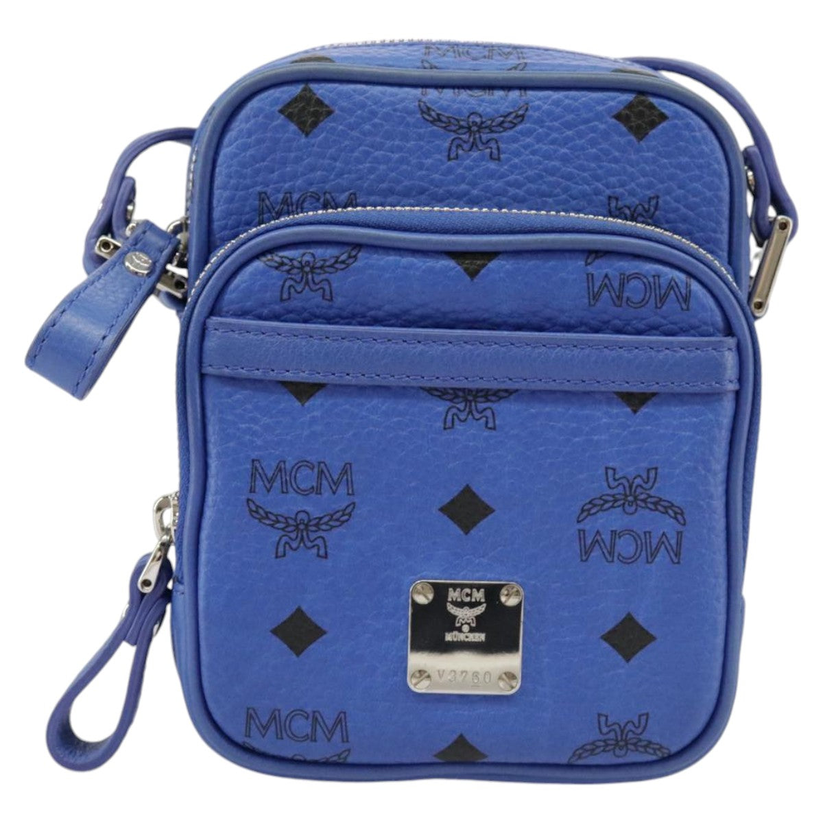 MCM Vicetos Logogram Shoulder Bag PVC Leather Blue Silver Auth 102368 - 0