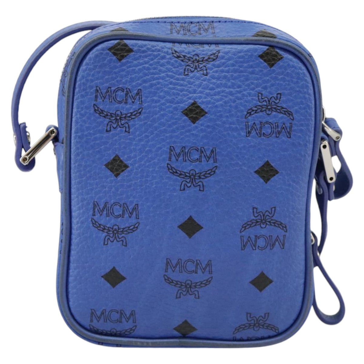 MCM Vicetos Logogram Shoulder Bag PVC Leather Blue Silver Auth 102368