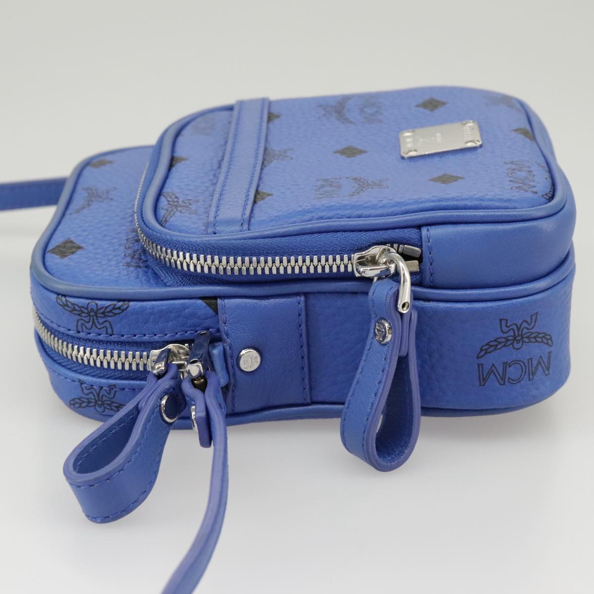 MCM Vicetos Logogram Shoulder Bag PVC Leather Blue Silver Auth 102368