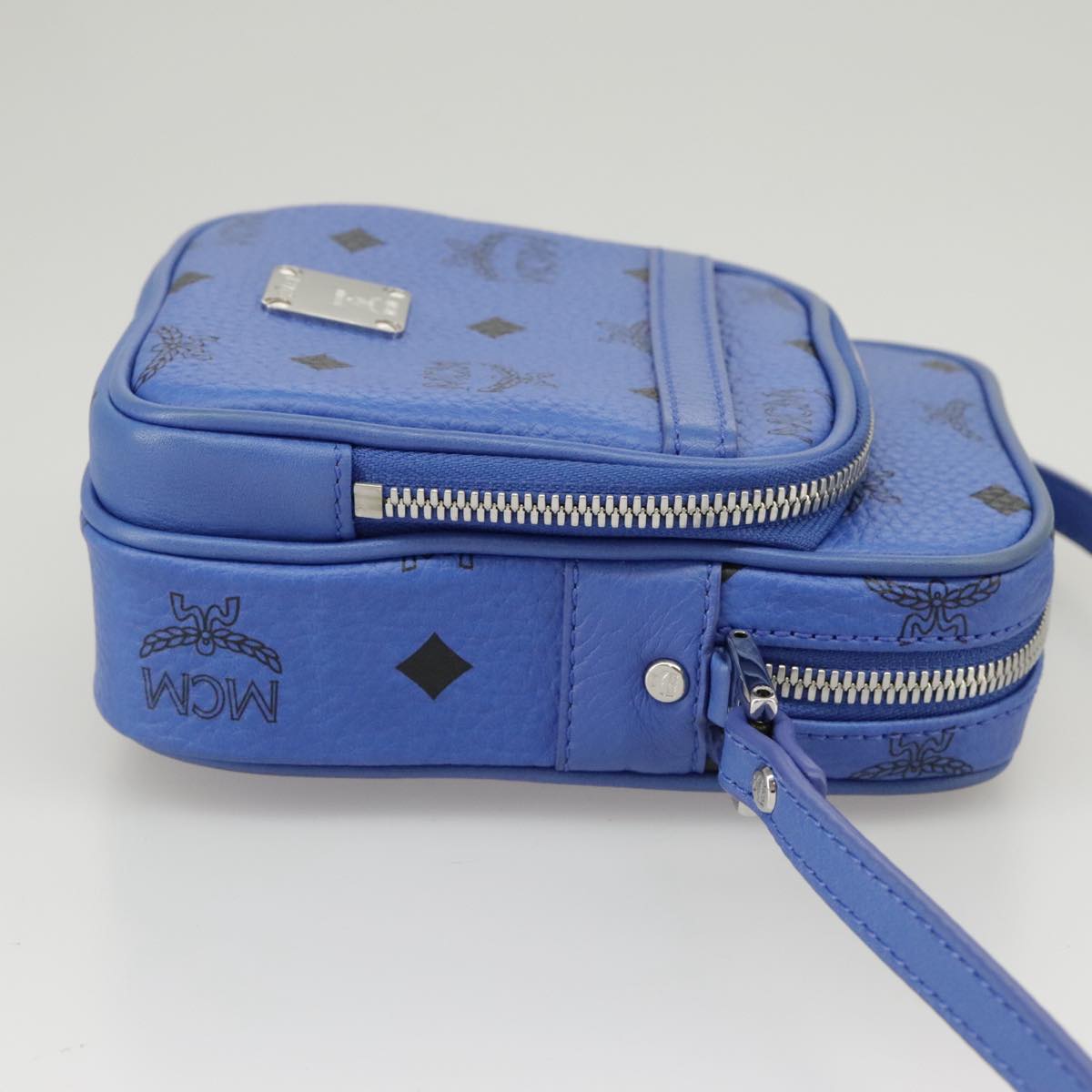 MCM Vicetos Logogram Shoulder Bag PVC Leather Blue Silver Auth 102368