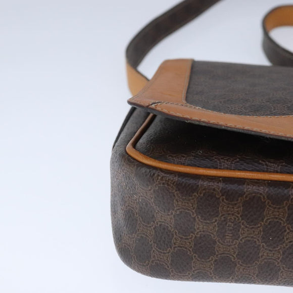 CELINE Macadam Canvas Shoulder Bag PVC Leather Brown Gold Auth 102371